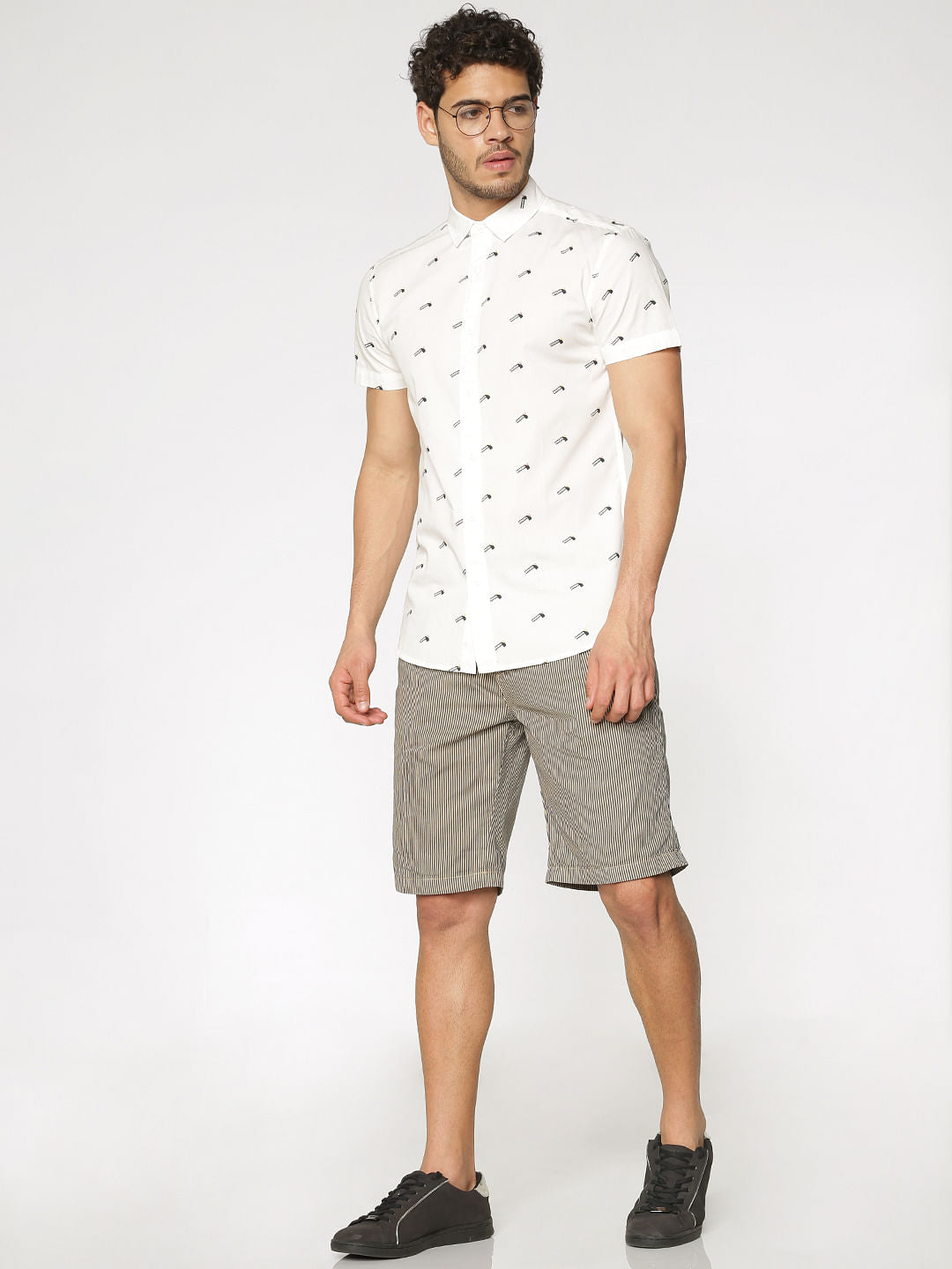 Brown Striped Over Dyed Chino Shorts