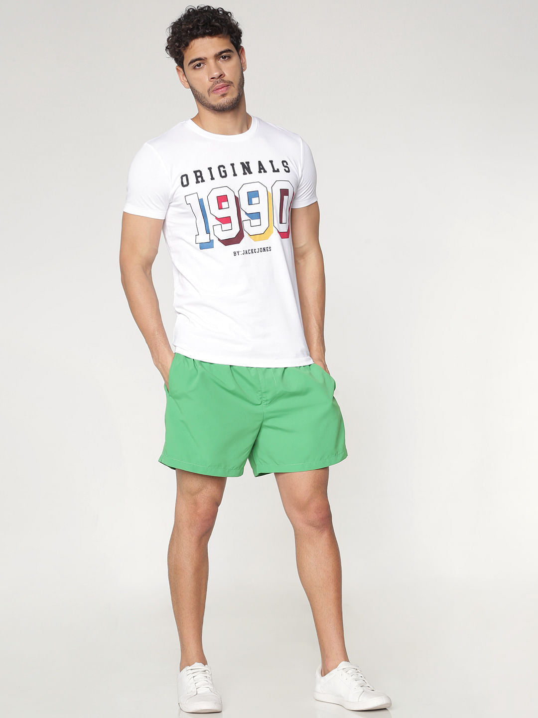 Green Contrast Drawstring Waist Swimshorts