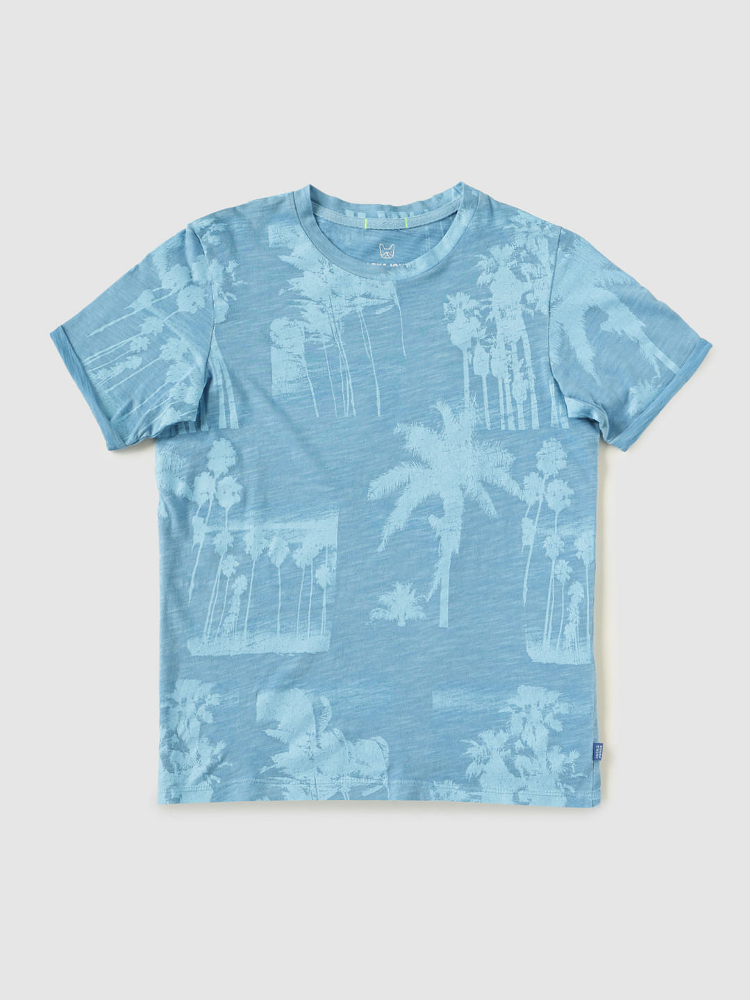 Boys Blue Tropical Print Slim Fit Crew Neck T-Shirt - 128/8Y