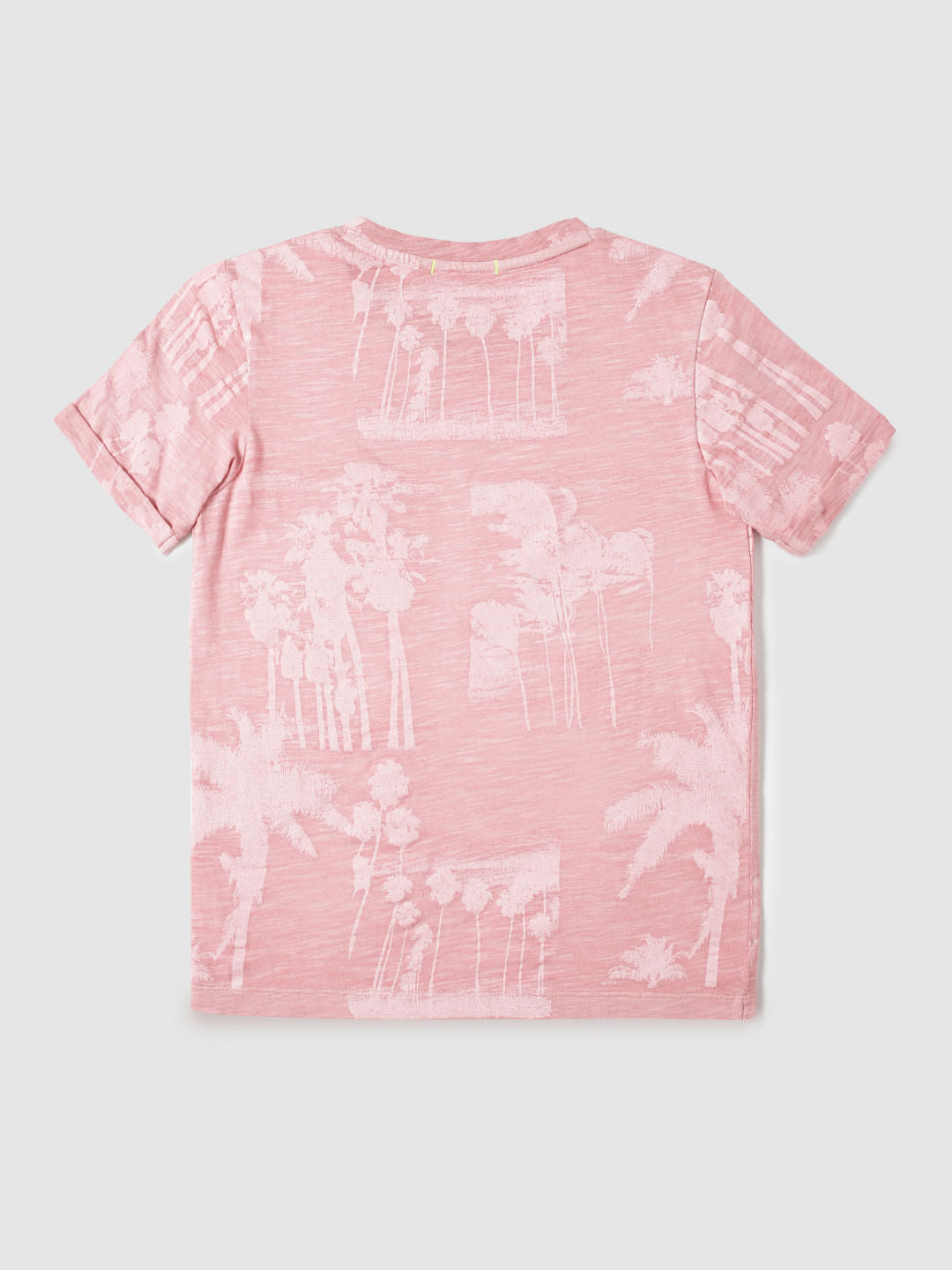 Boys Pink Tropical Print Slim Fit Crew Neck T-Shirt - 128/8Y
