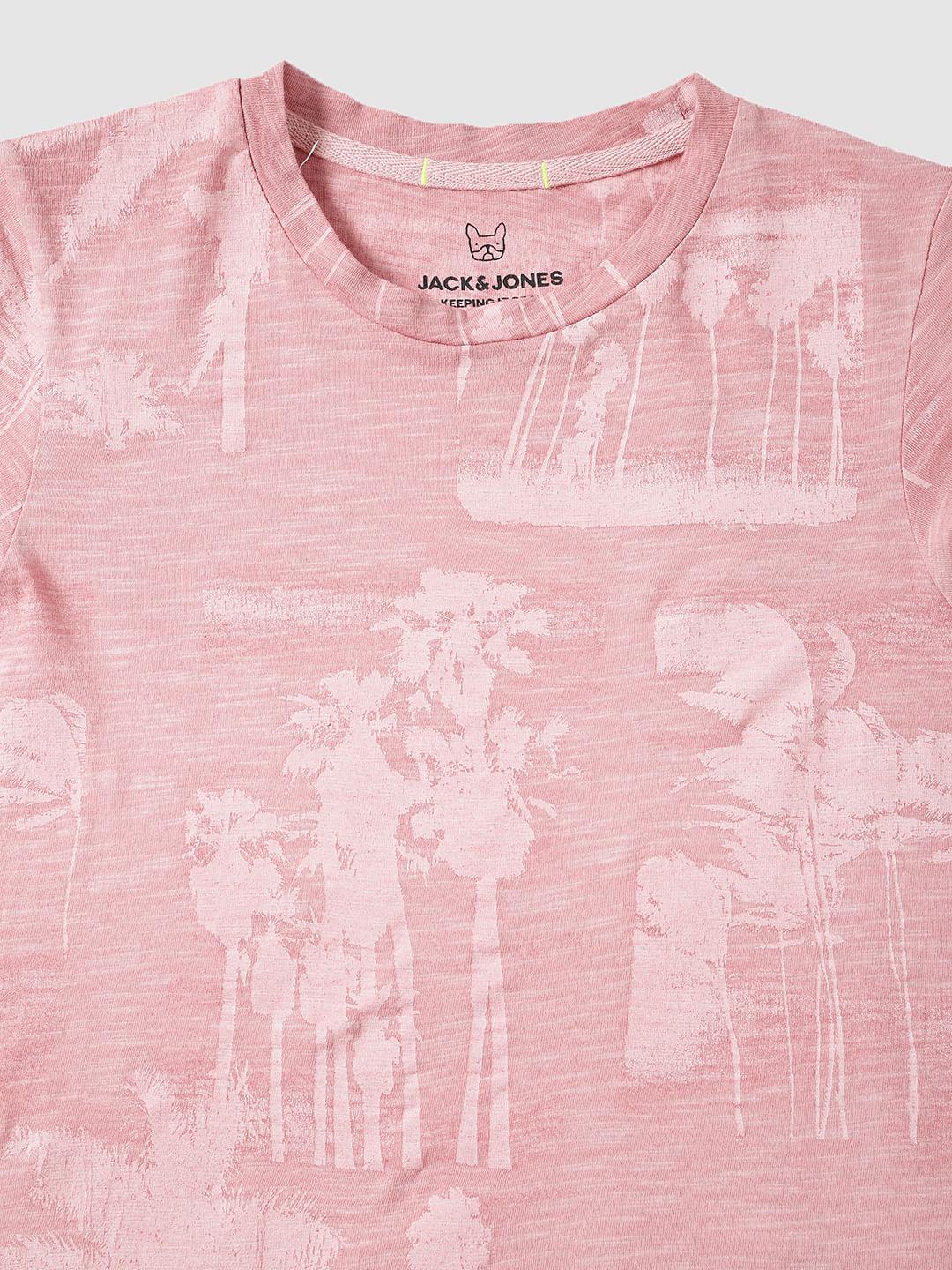 Boys Pink Tropical Print Slim Fit Crew Neck T-Shirt