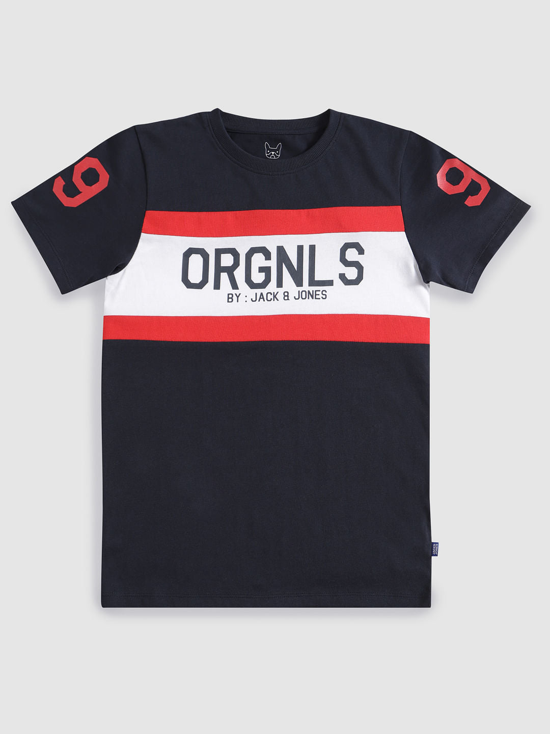 Boys Navy Blue Colour Blocked Crew Neck T-Shirt - 128/8Y