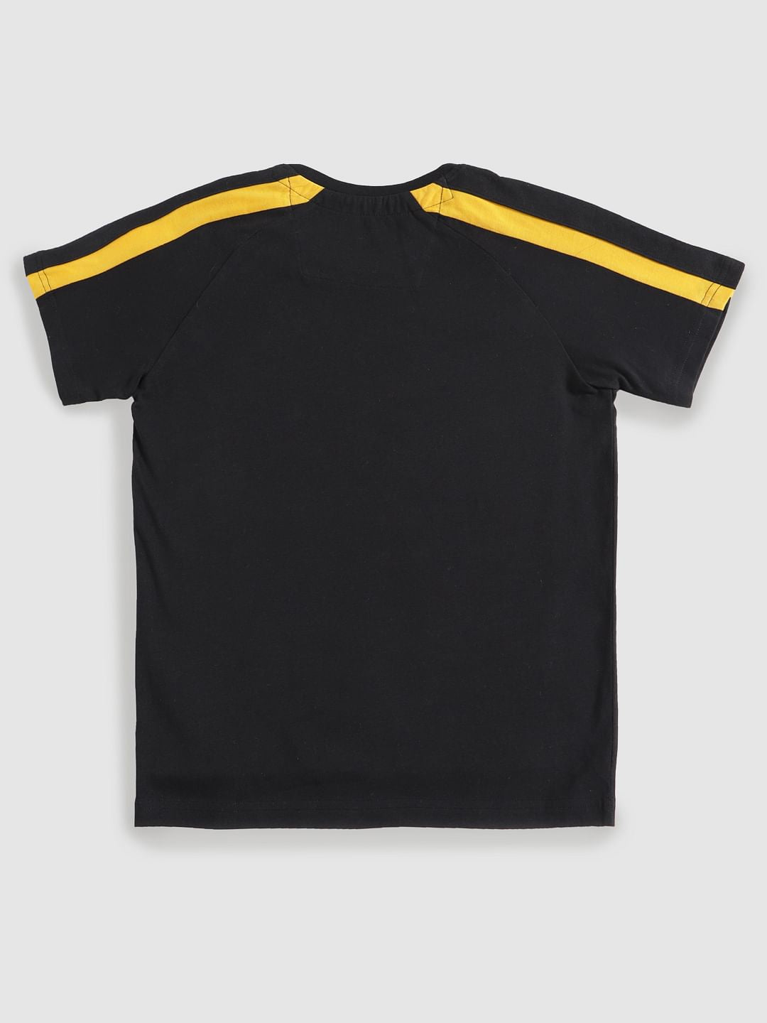 Boys Black Colour Blocked Sleeve Crew Neck T-Shirt - 128/8Y