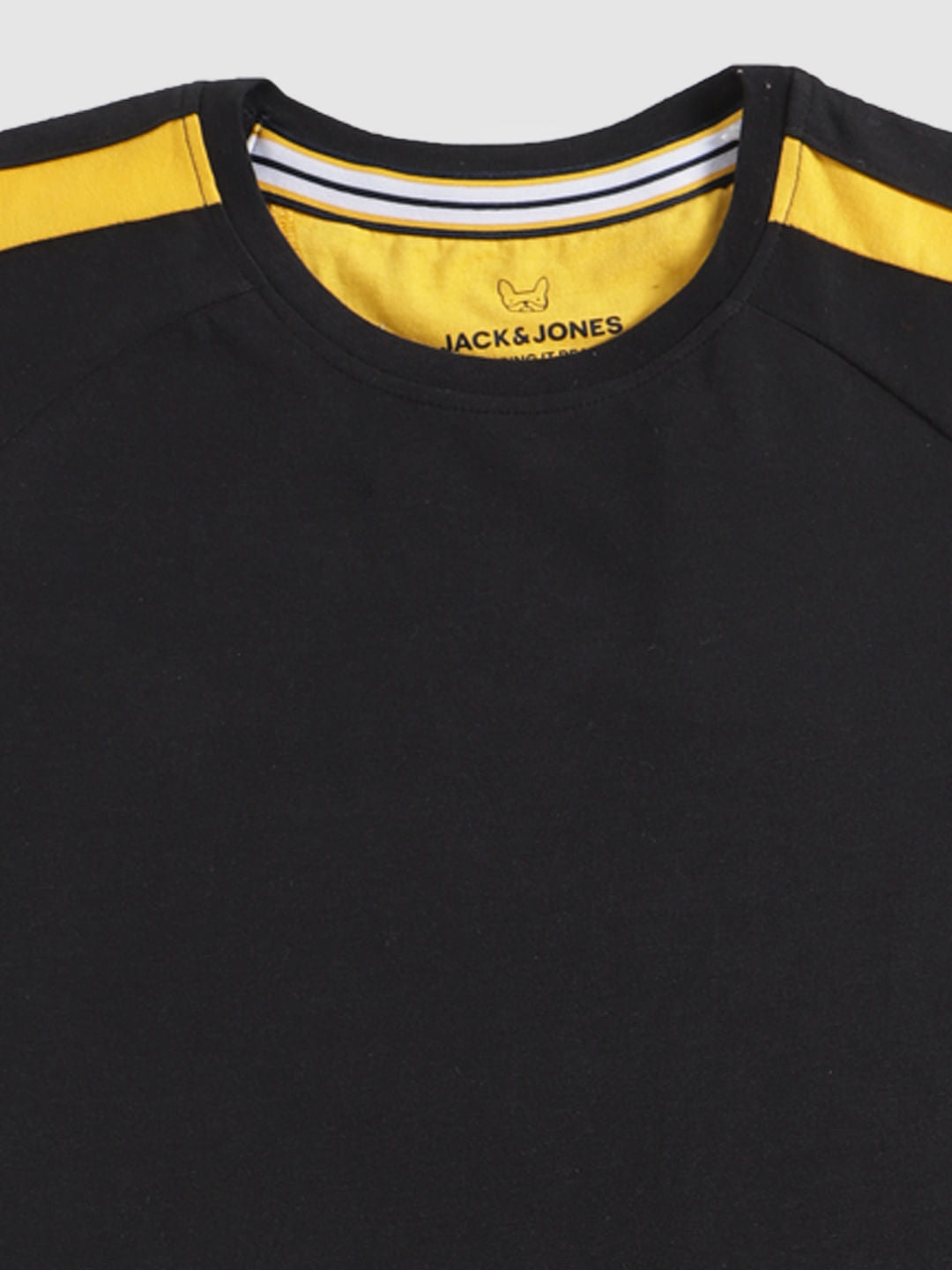 Boys Black Colour Blocked Sleeve Crew Neck T-Shirt