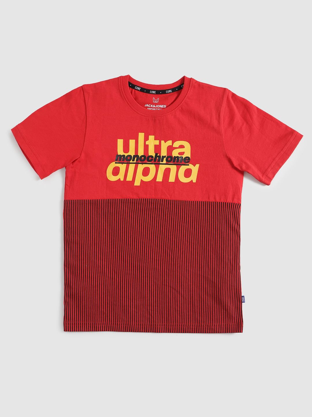 Boys Red Print Blocked Crew Neck T-Shirt - 128/8Y