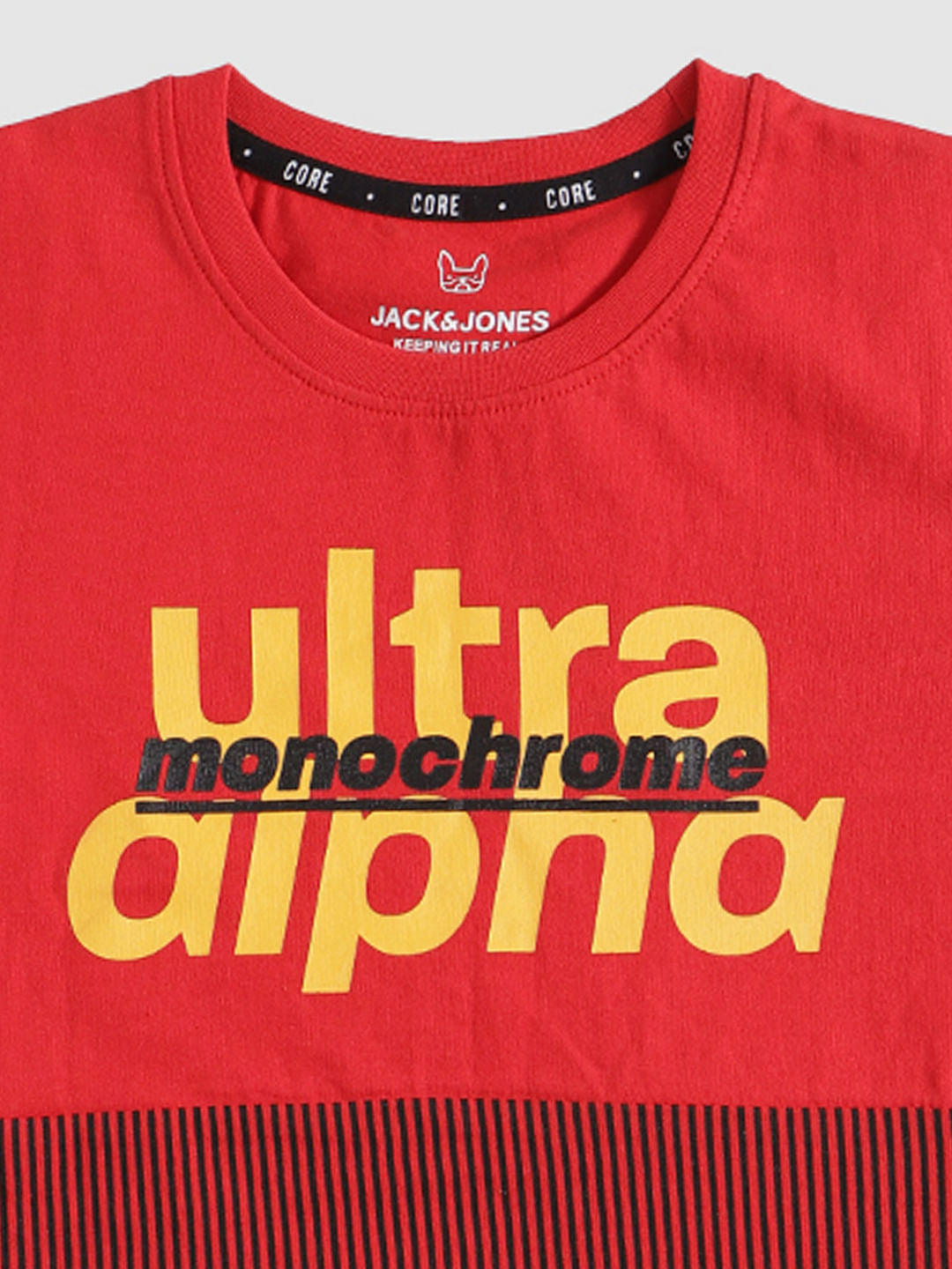Boys Red Print Blocked Crew Neck T-Shirt