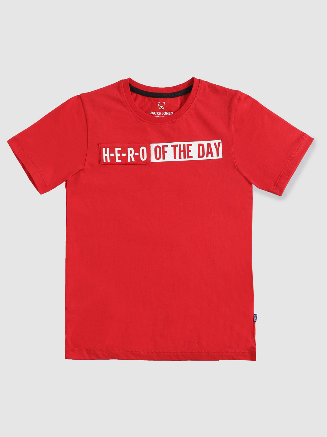 Boys Red Text Print Slim Fit Crew Neck T-Shirt