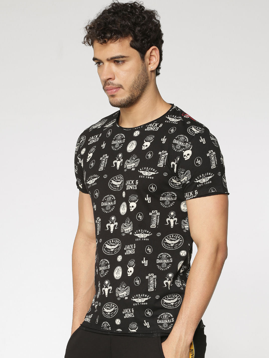 Black Printed Crew Neck T-Shirt - S