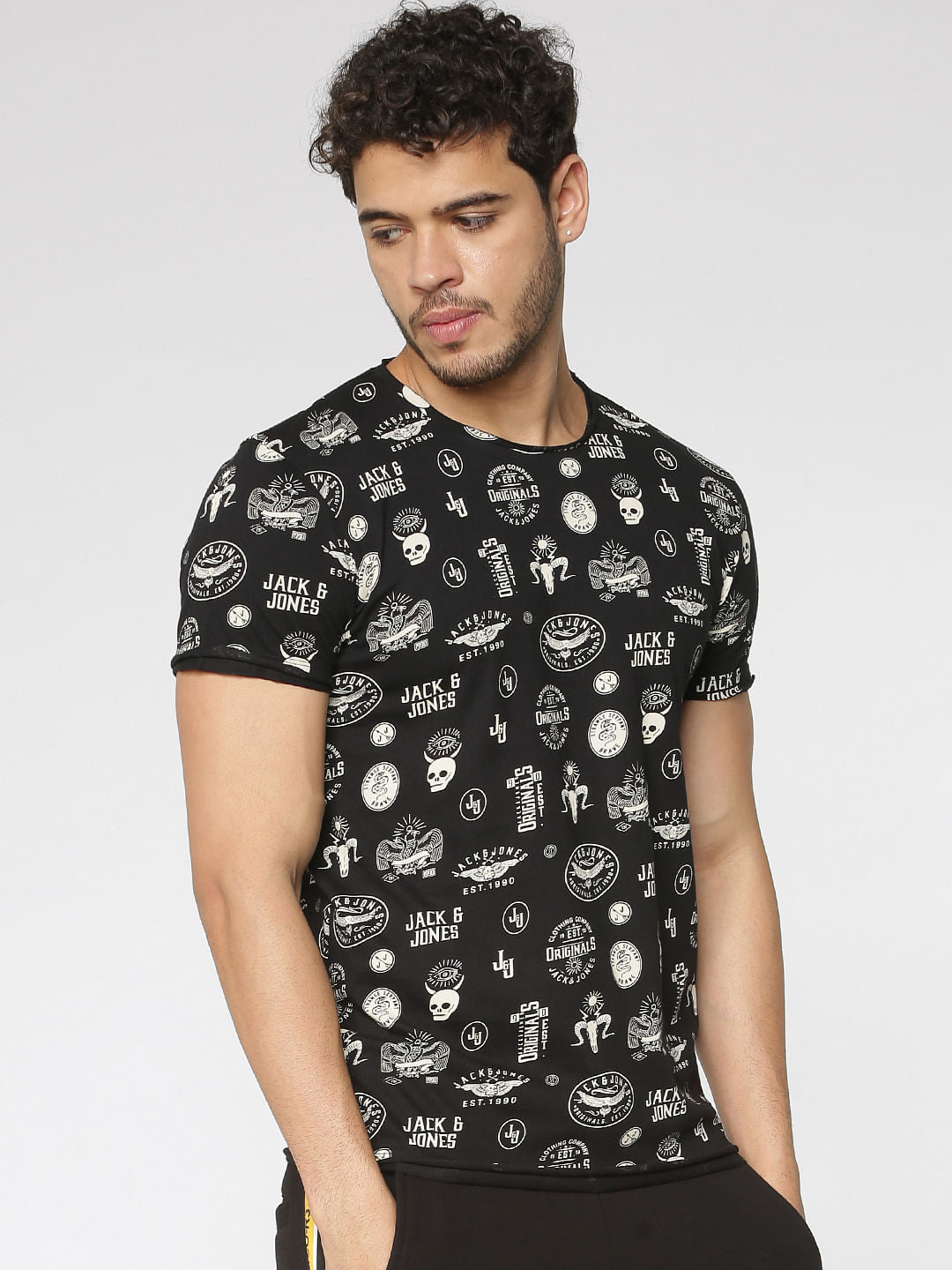 Black Printed Crew Neck T-Shirt