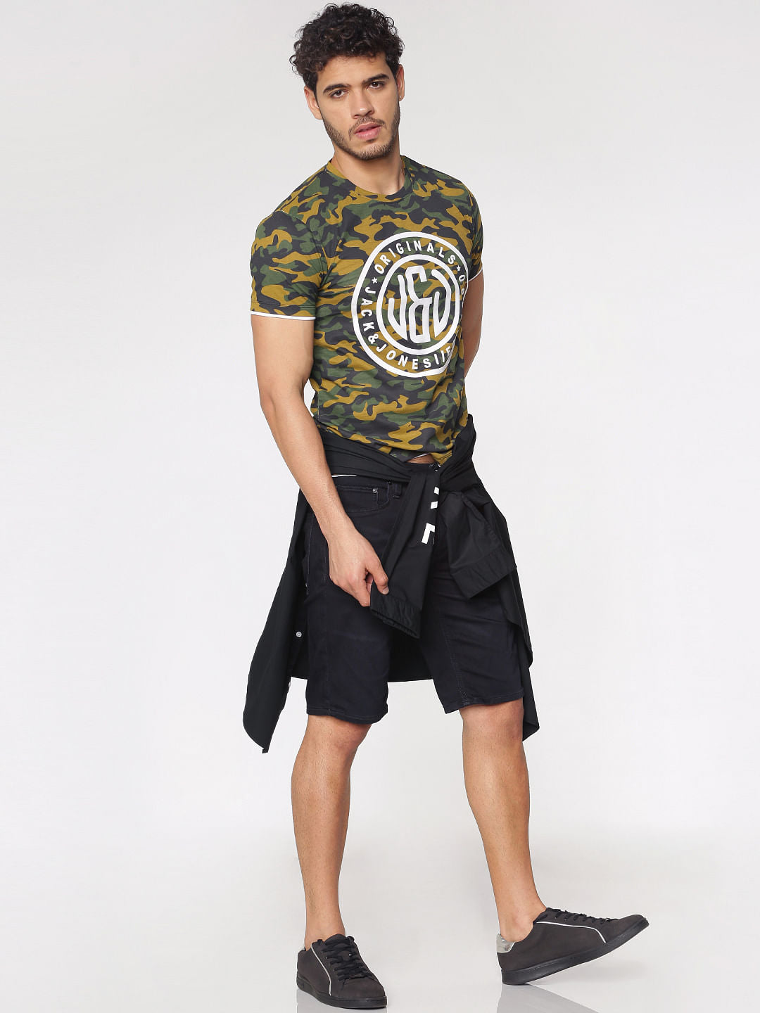 Green Camo Print Slim Fit Crew Neck T-Shirt