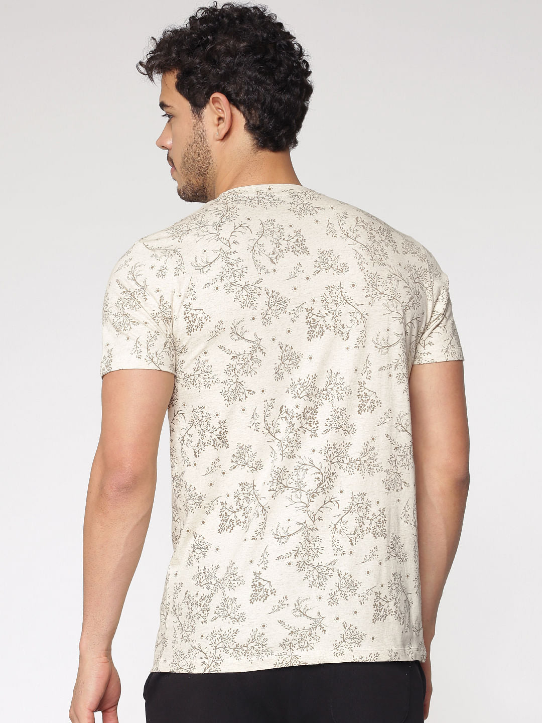Cream Printed Crew Neck T-Shirt