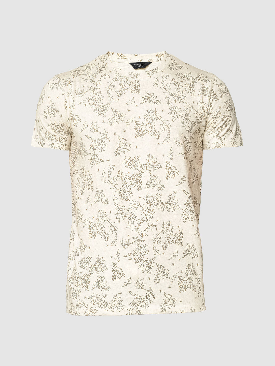 Cream Printed Crew Neck T-Shirt