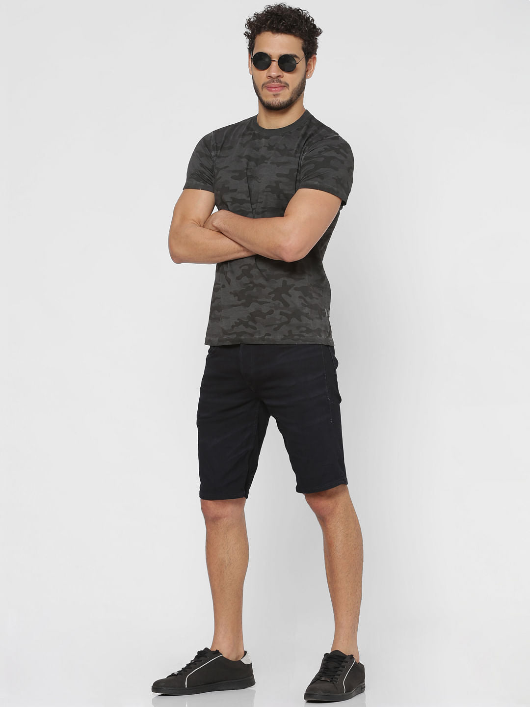 Grey Camo Print Crew Neck T-Shirt
