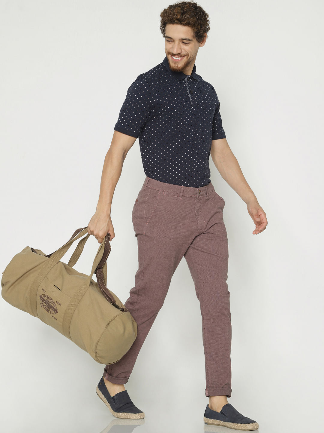 Navy Blue All Over Print Polo Neck T-Shirt