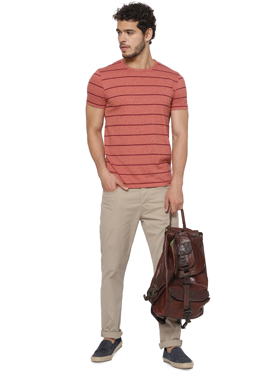 Red Striped Crew Neck T-shirt - S