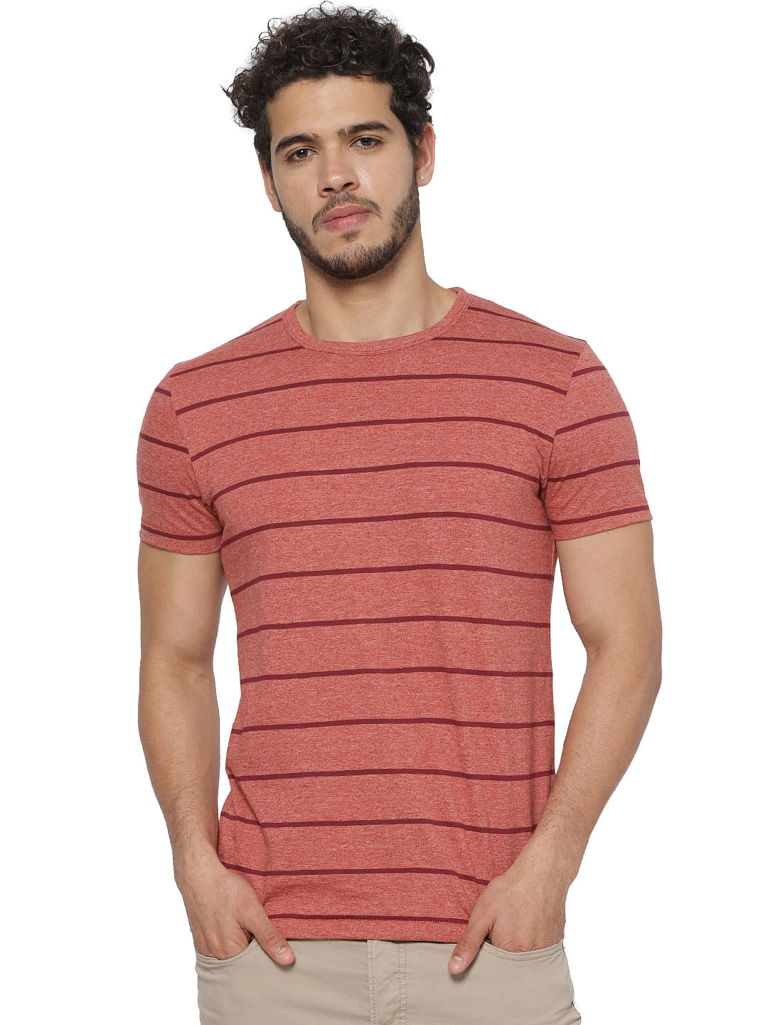 Red Striped Crew Neck T-shirt