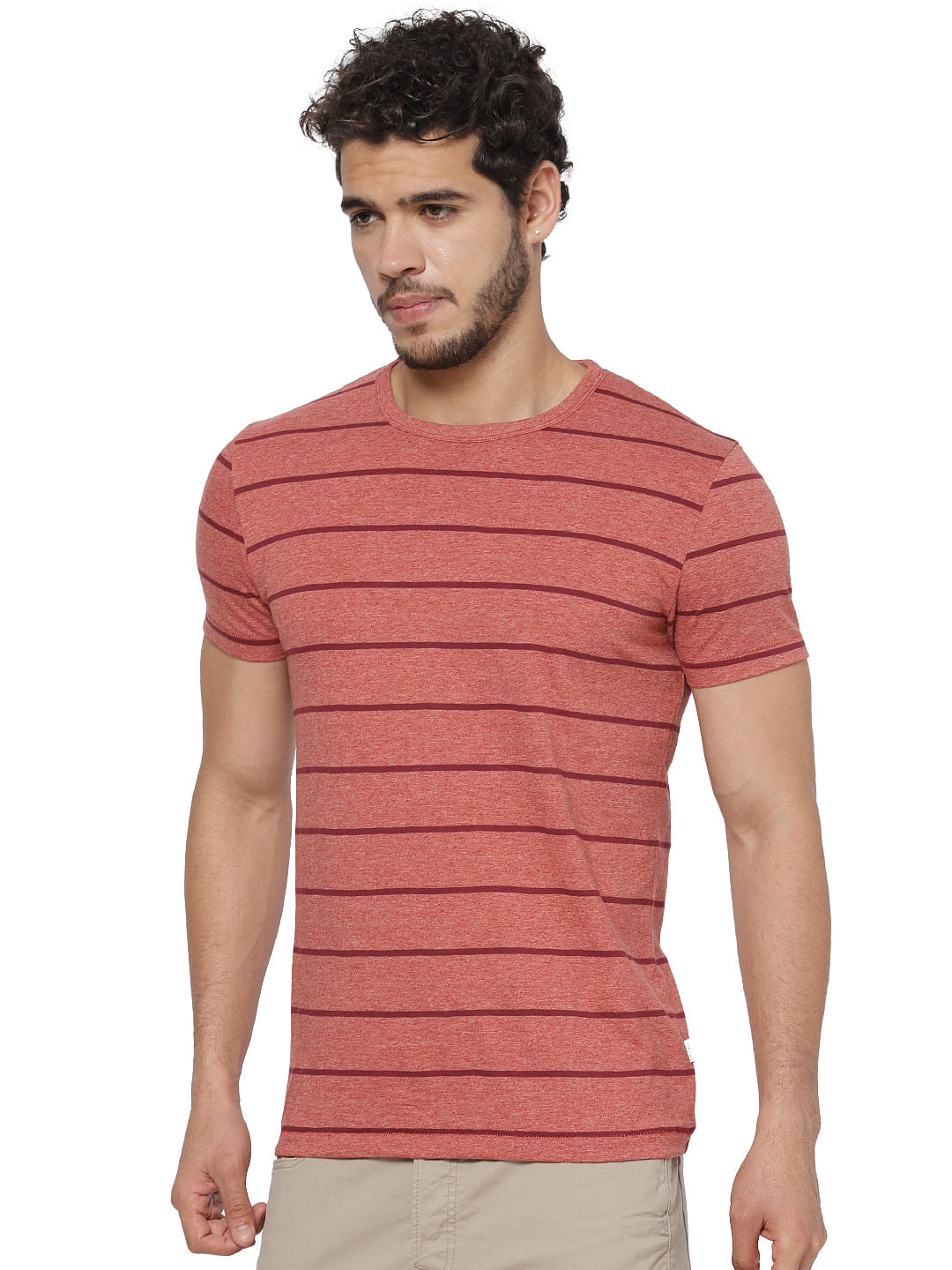 Red Striped Crew Neck T-shirt