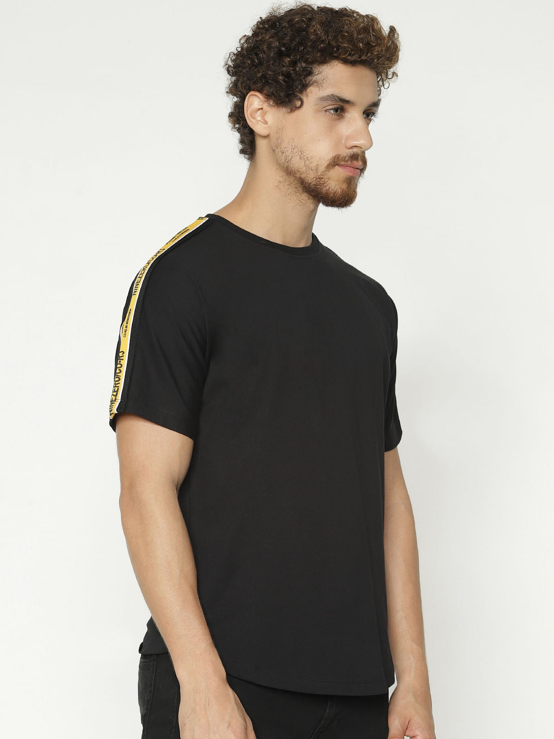 Black Tape Detail Crew Neck T-Shirt
