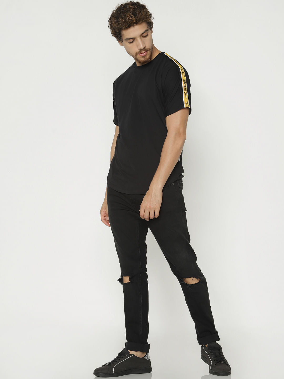 Black Tape Detail Crew Neck T-Shirt