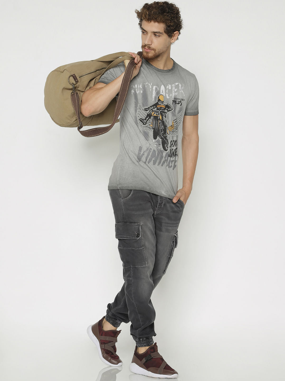 Grey Graphic Print Crew Neck T-Shirt