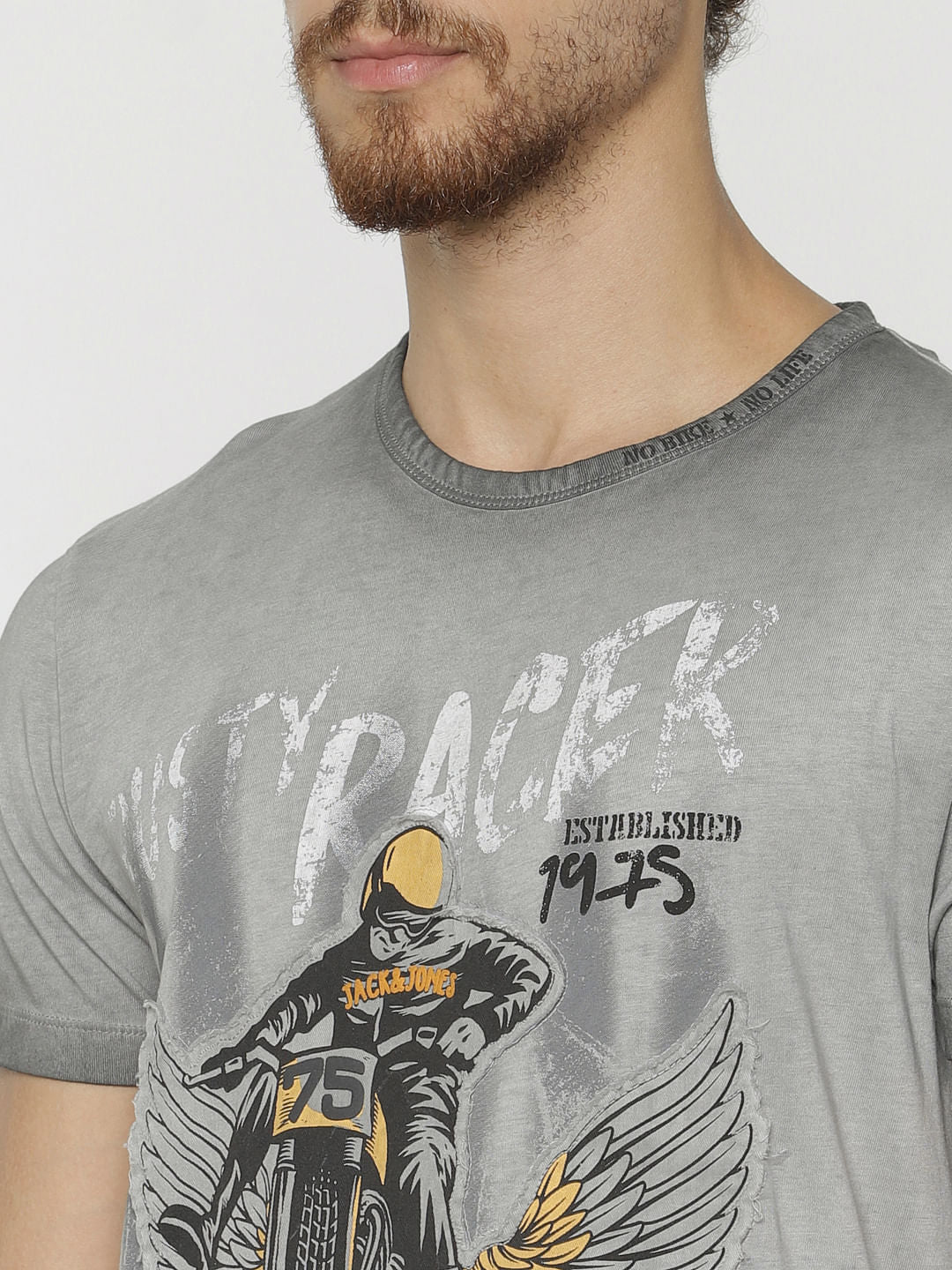 Grey Graphic Print Crew Neck T-Shirt