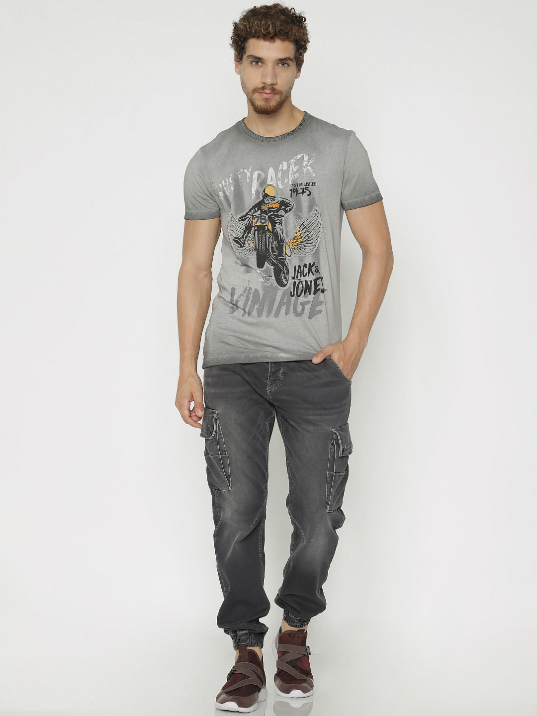 Grey Graphic Print Crew Neck T-Shirt