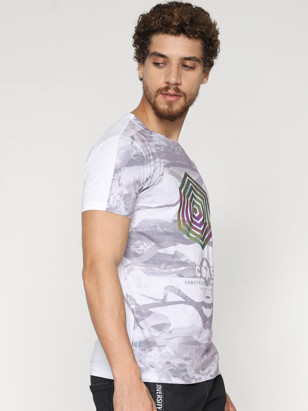 White All Over Print Crew Neck T-Shirt