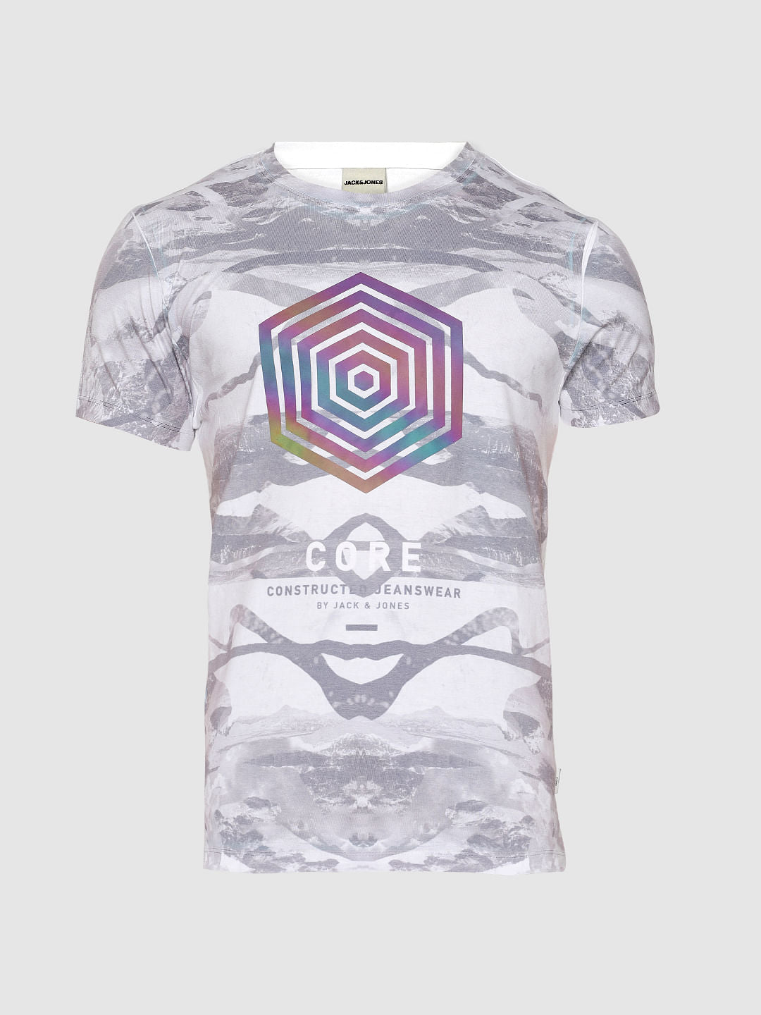 White All Over Print Crew Neck T-Shirt