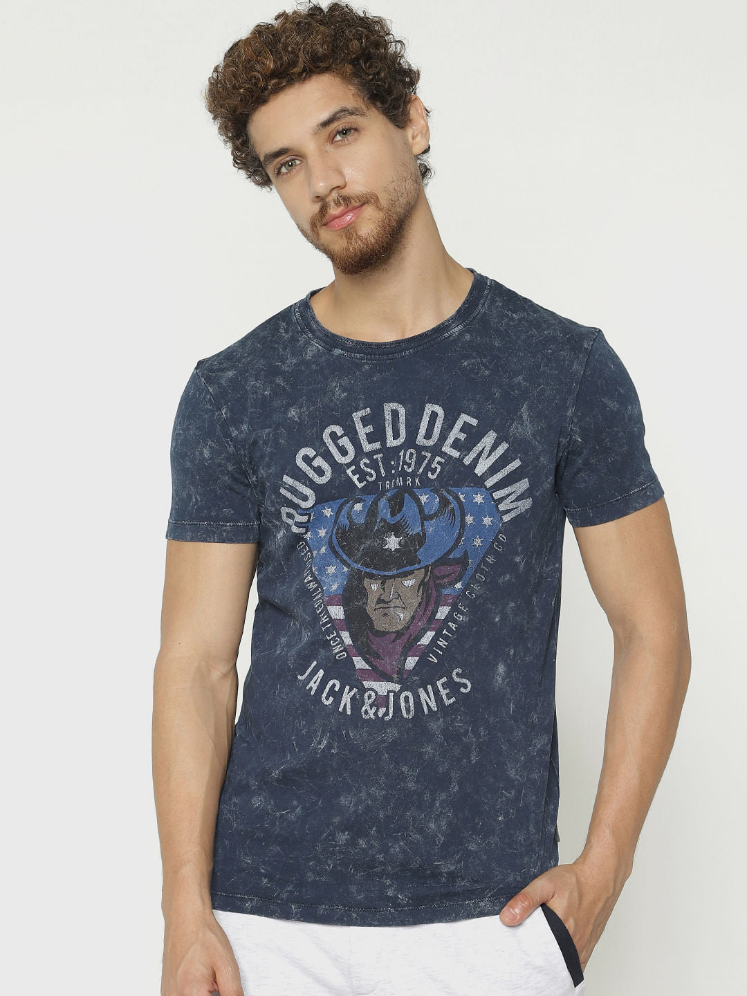 Blue Graphic Print Crew Neck T-Shirt