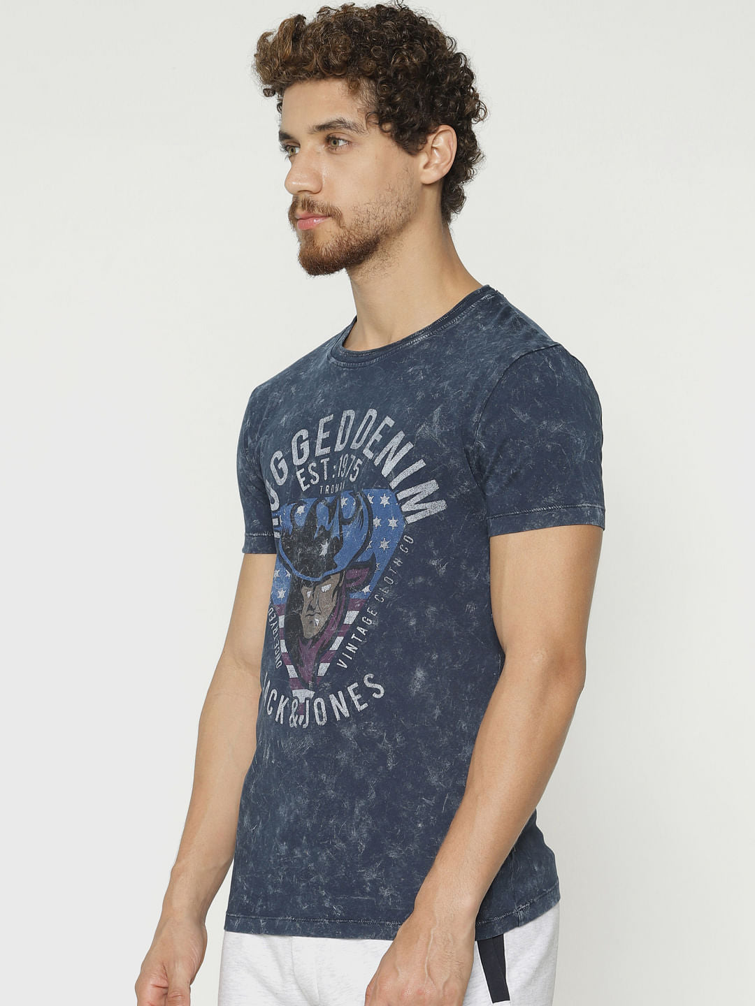 Blue Graphic Print Crew Neck T-Shirt
