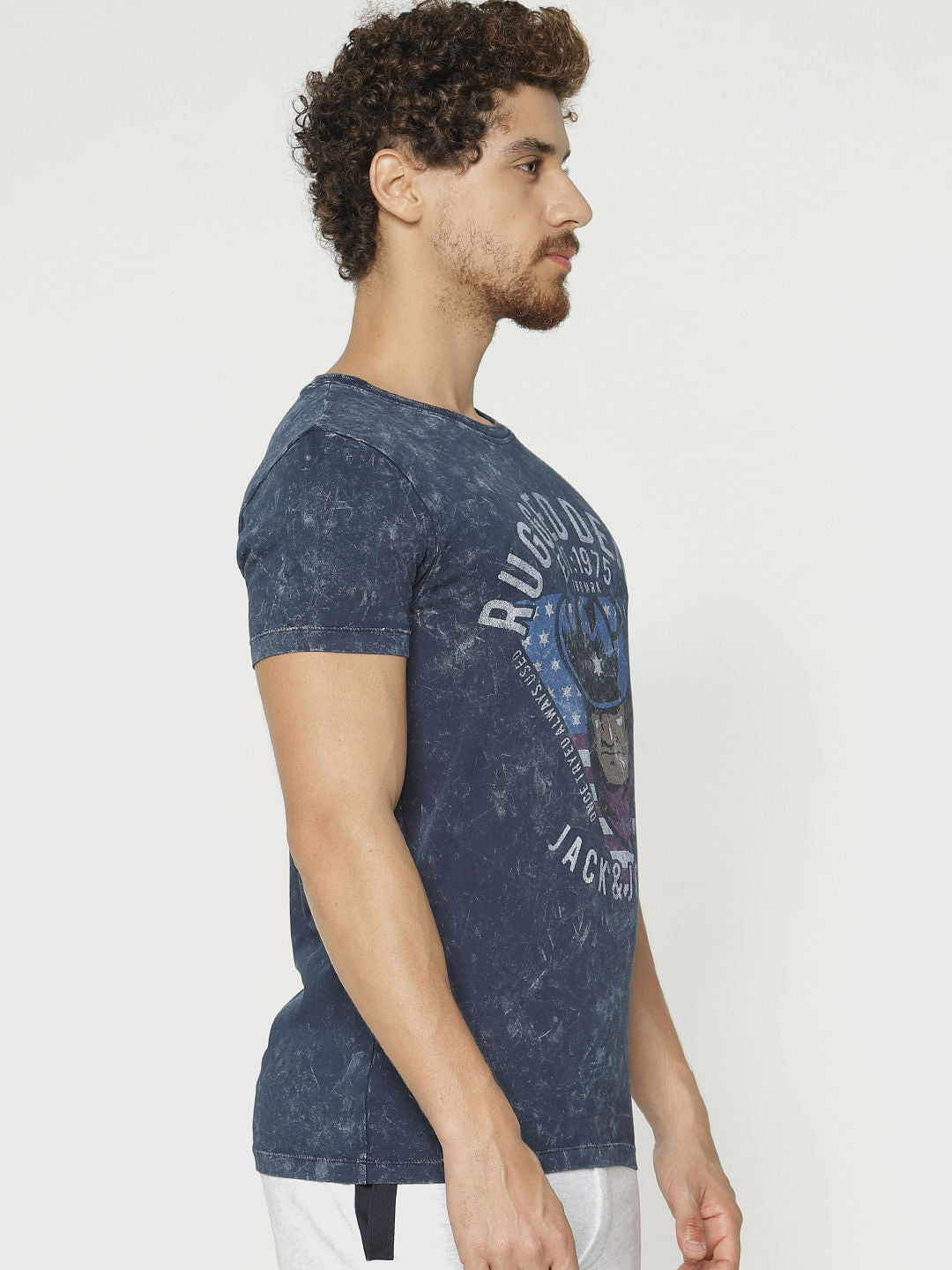 Blue Graphic Print Crew Neck T-Shirt