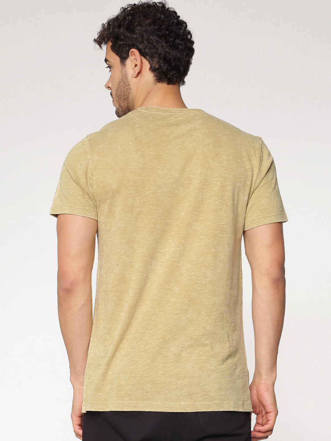 Brown Text And Graphic Print Washed Crew Neck T-Shirt