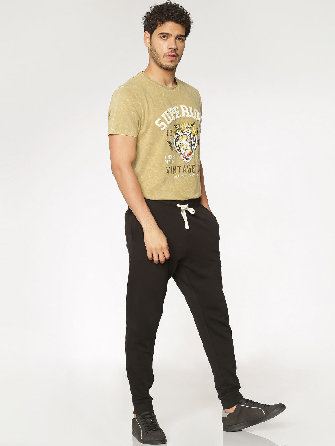 Brown Text And Graphic Print Washed Crew Neck T-Shirt