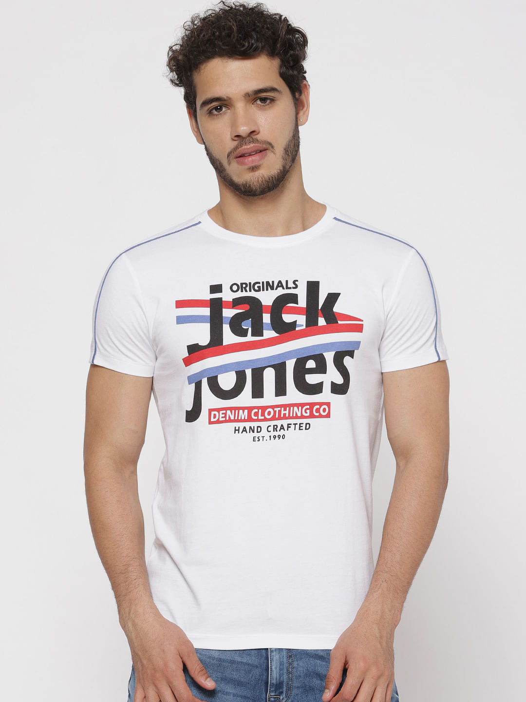 White Text Print Crew Neck T-Shirt
