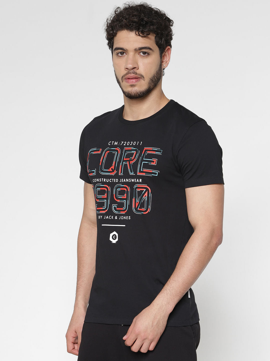 Black Printed Crew Neck T-Shirt - S
