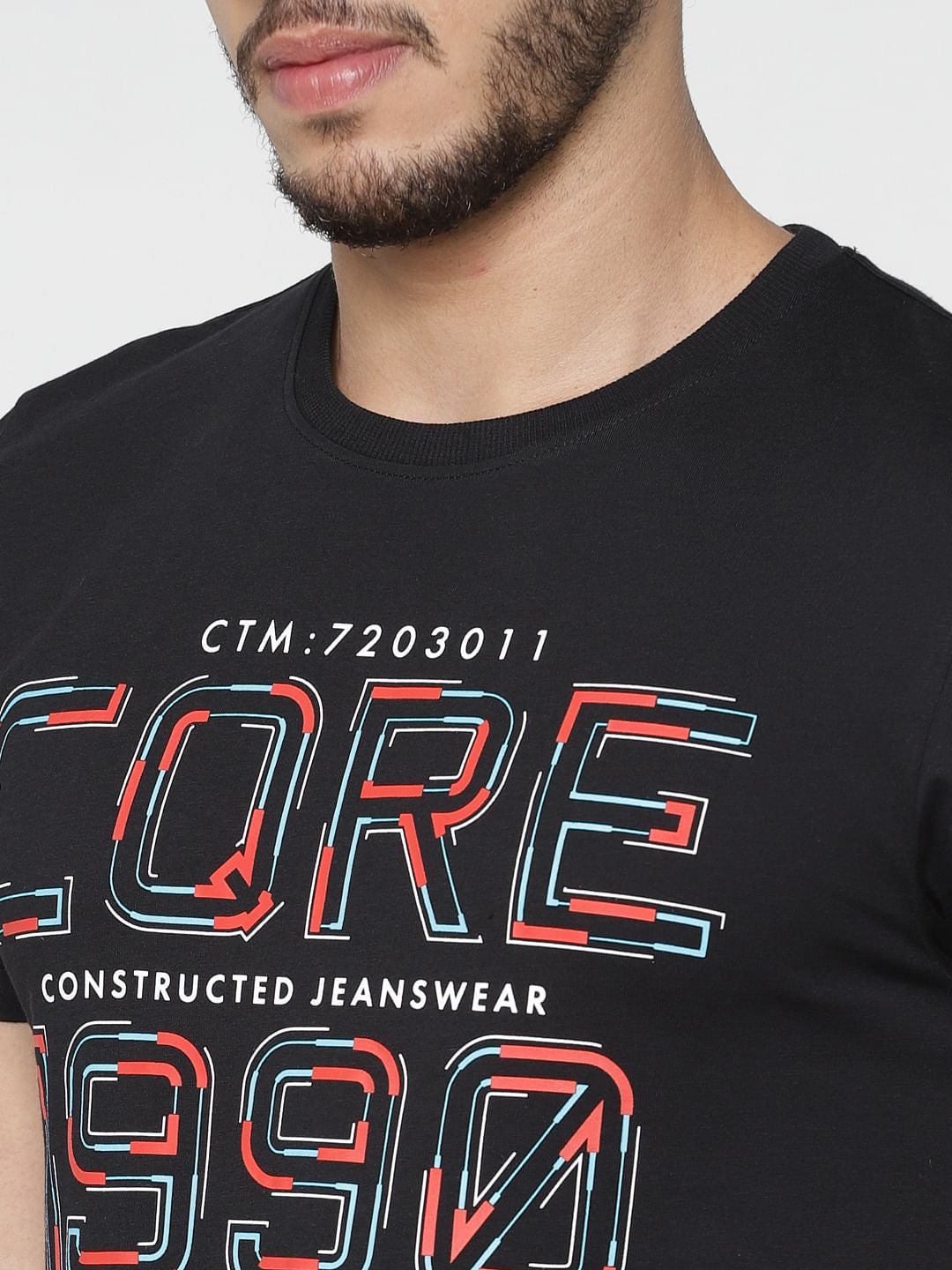 Black Printed Crew Neck T-Shirt
