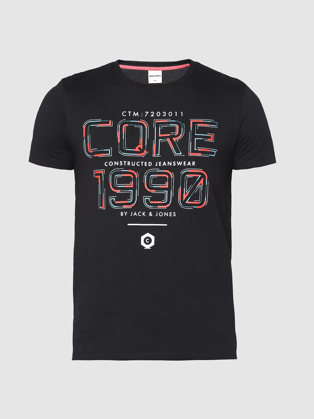 Black Printed Crew Neck T-Shirt