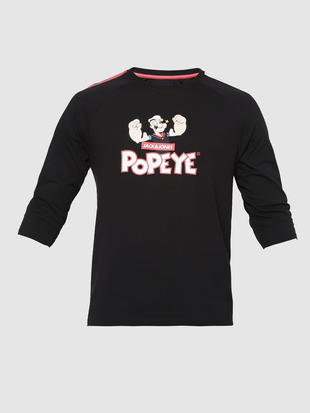 X Popeye Black Popeye Graphic Print Tape Detail Crew Neck T-Shirt
