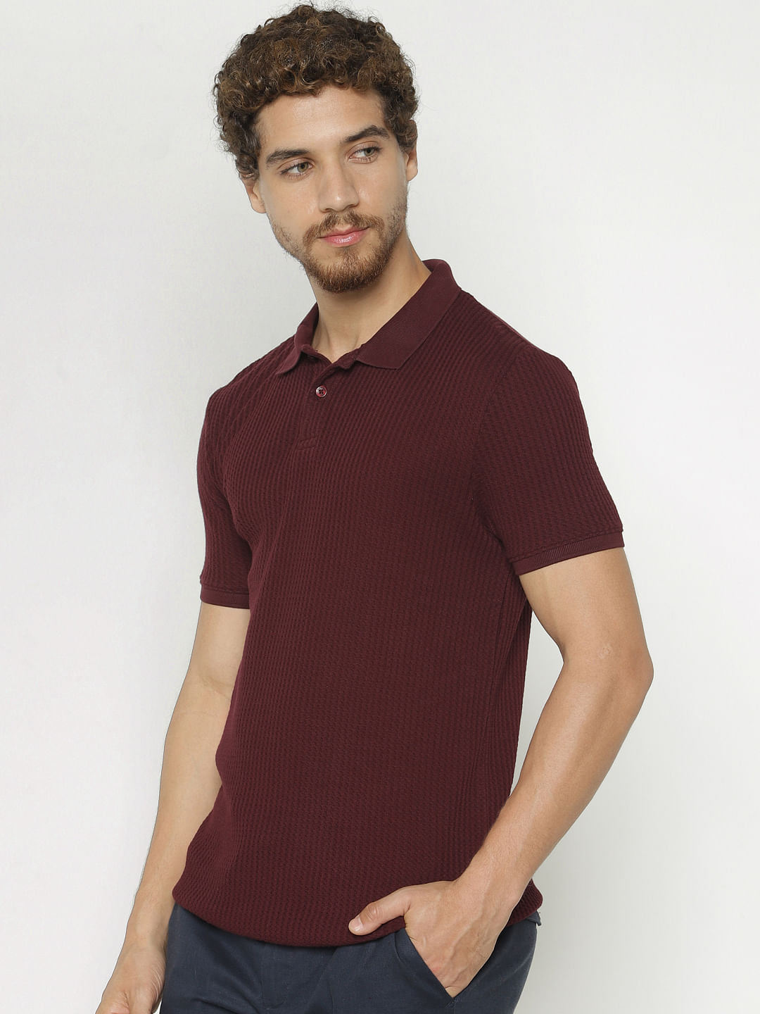 Burgundy Polo Neck T-Shirt