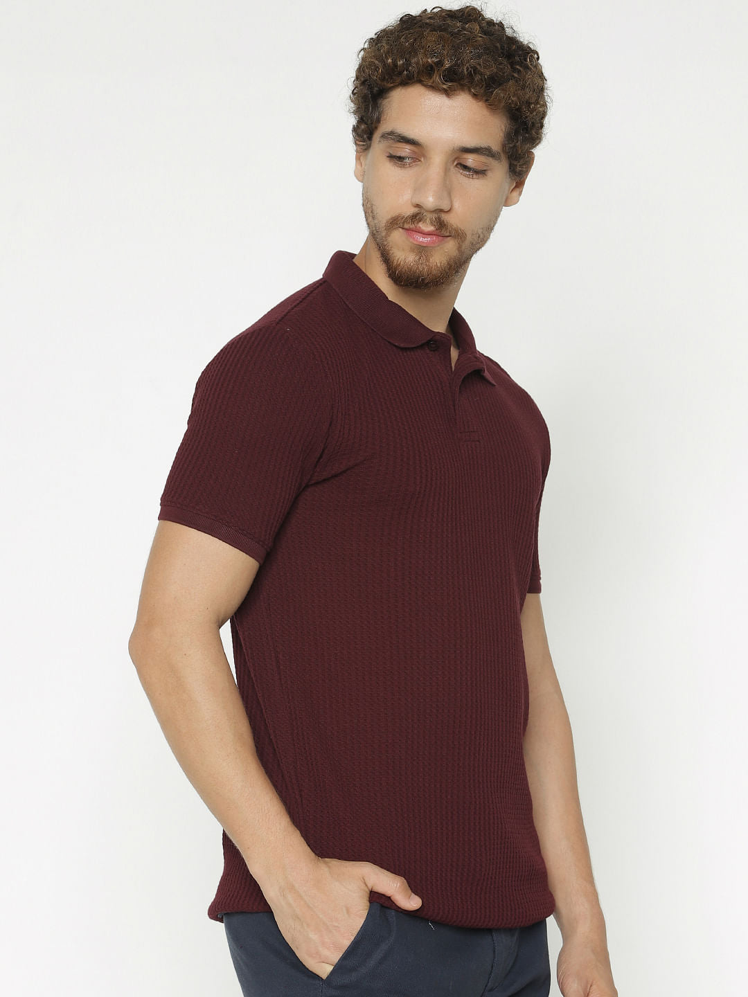Burgundy Polo Neck T-Shirt