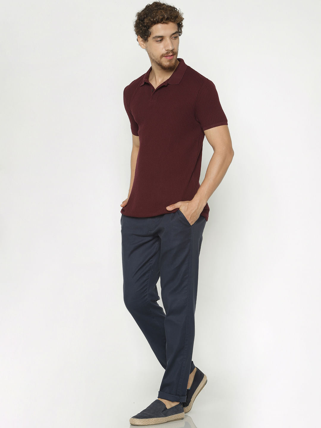 Burgundy Polo Neck T-Shirt