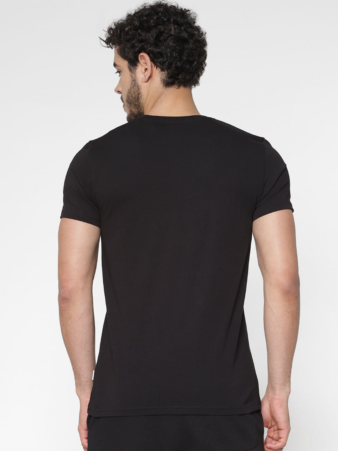 Black Chest Graphic Print Slim Fit Crew Neck T-Shirt