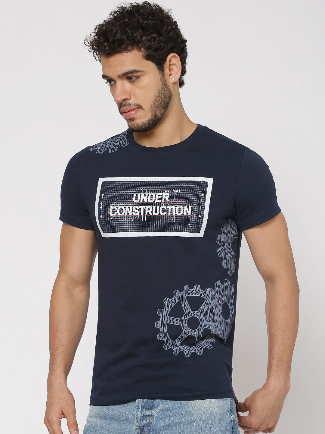 Blue Graphic Print Crew Neck T-Shirt