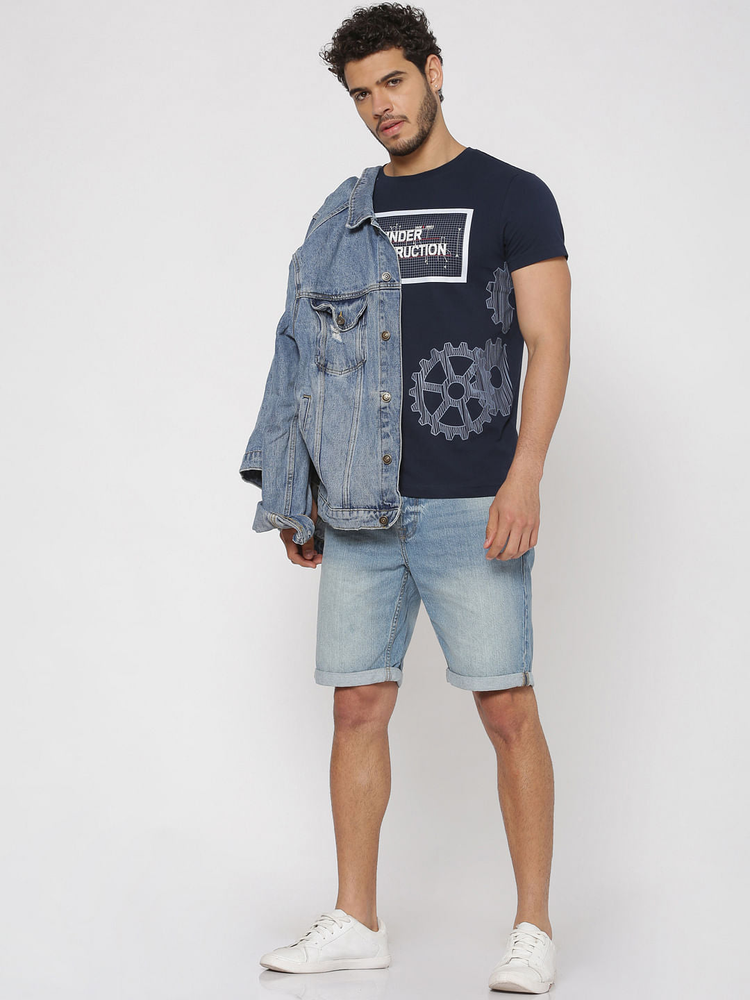 Blue Graphic Print Crew Neck T-Shirt