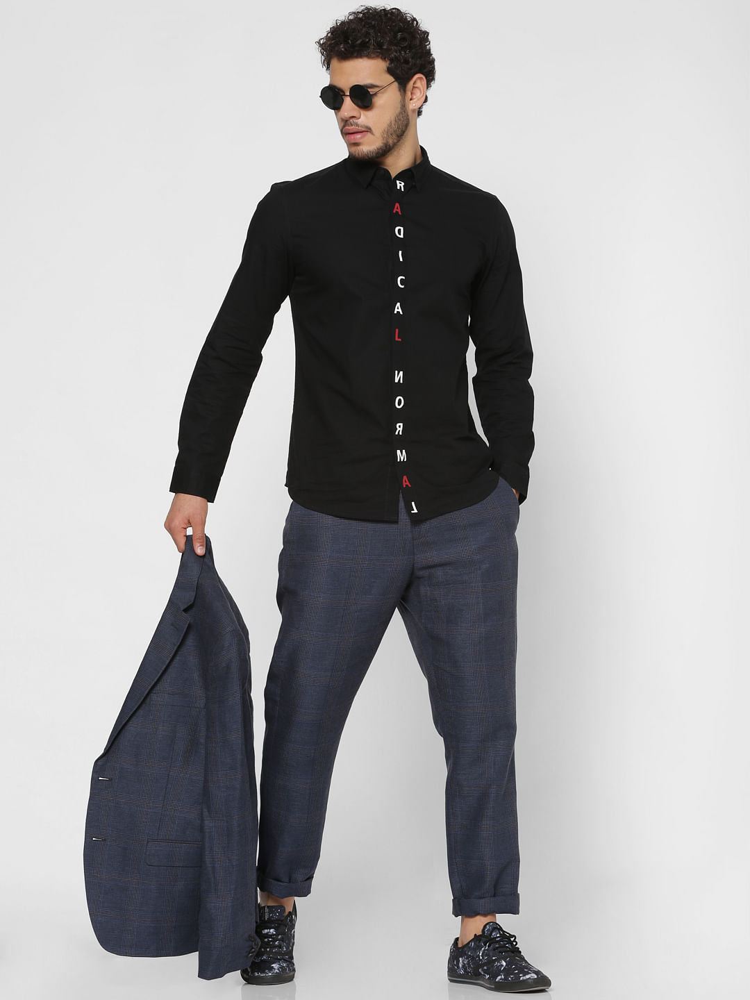Black Text Printed Button Down Closure Slim Fit Full Sleeves Shirt