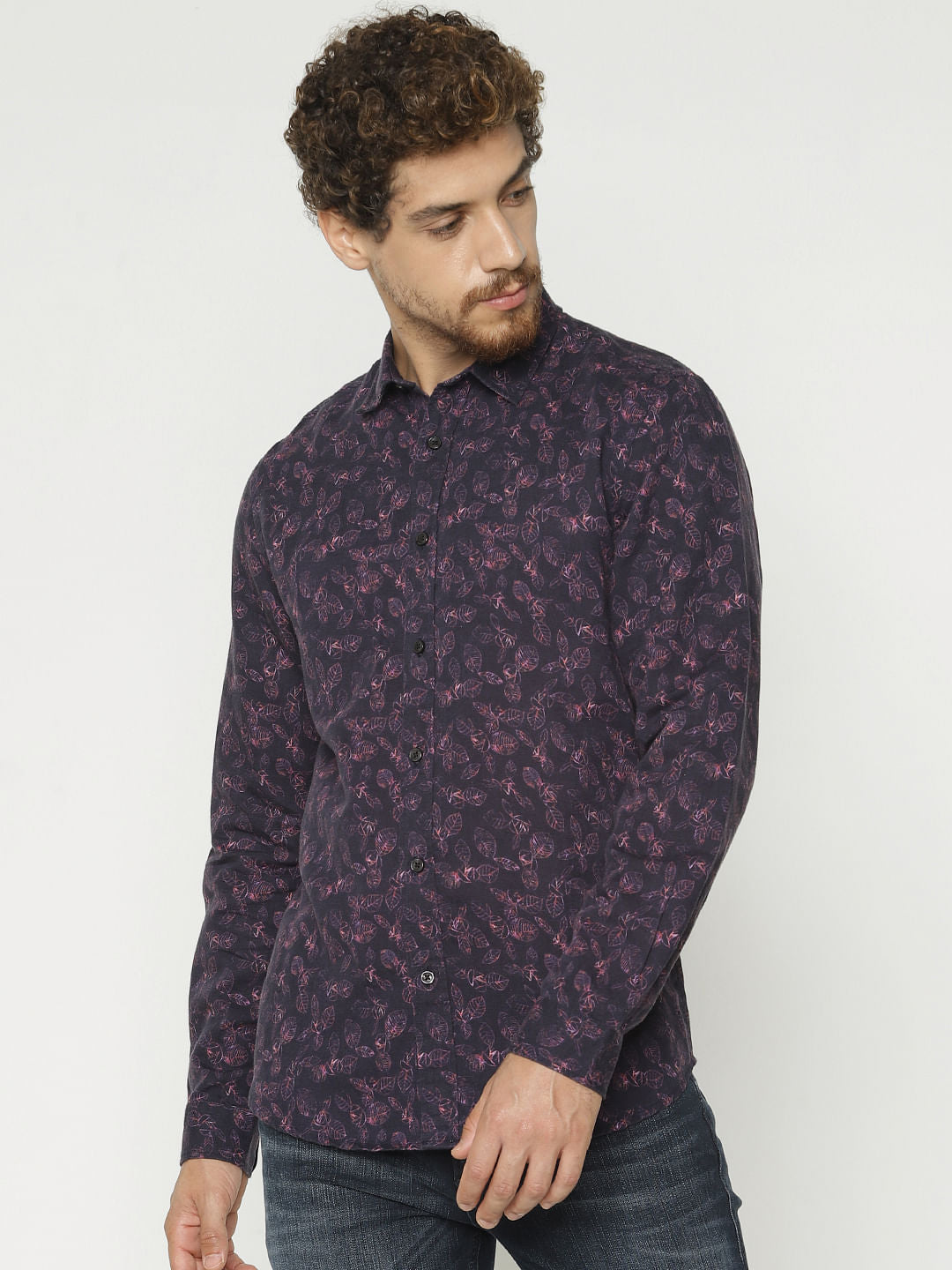 Purple All Over Print Full Sleeves Shirt - S