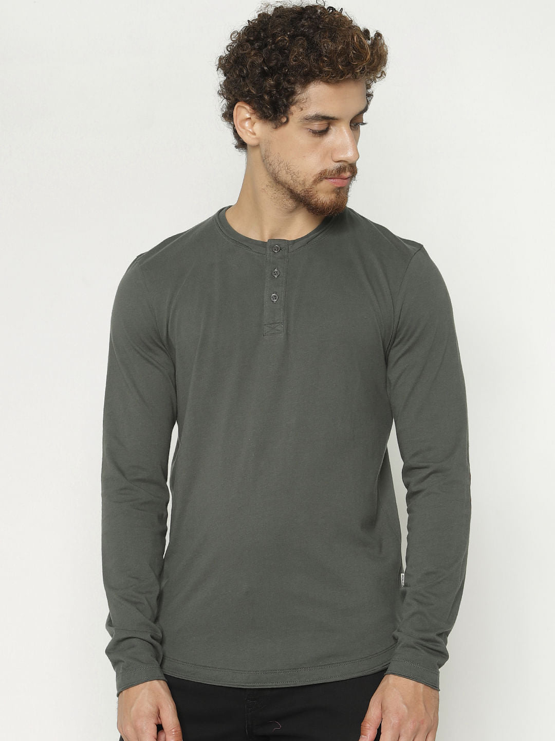 Green Back Graphic Print Henley T-Shirt