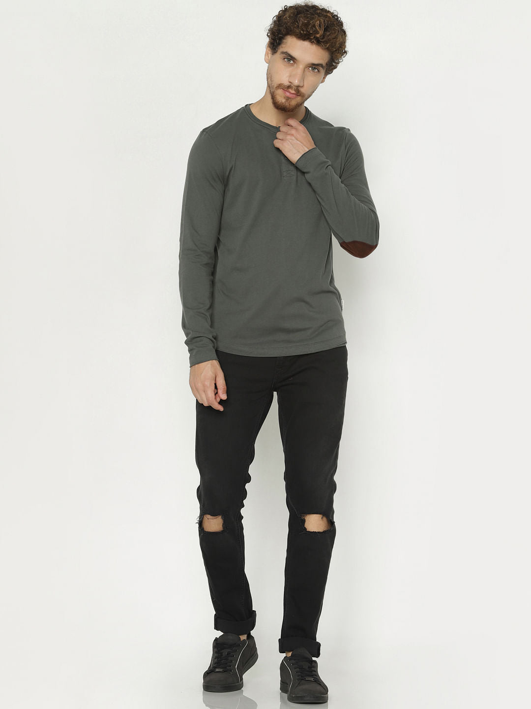 Green Back Graphic Print Henley T-Shirt