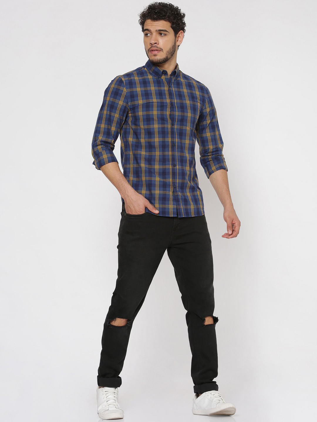 Blue Checks Slim Fit Full Sleeves Shirt
