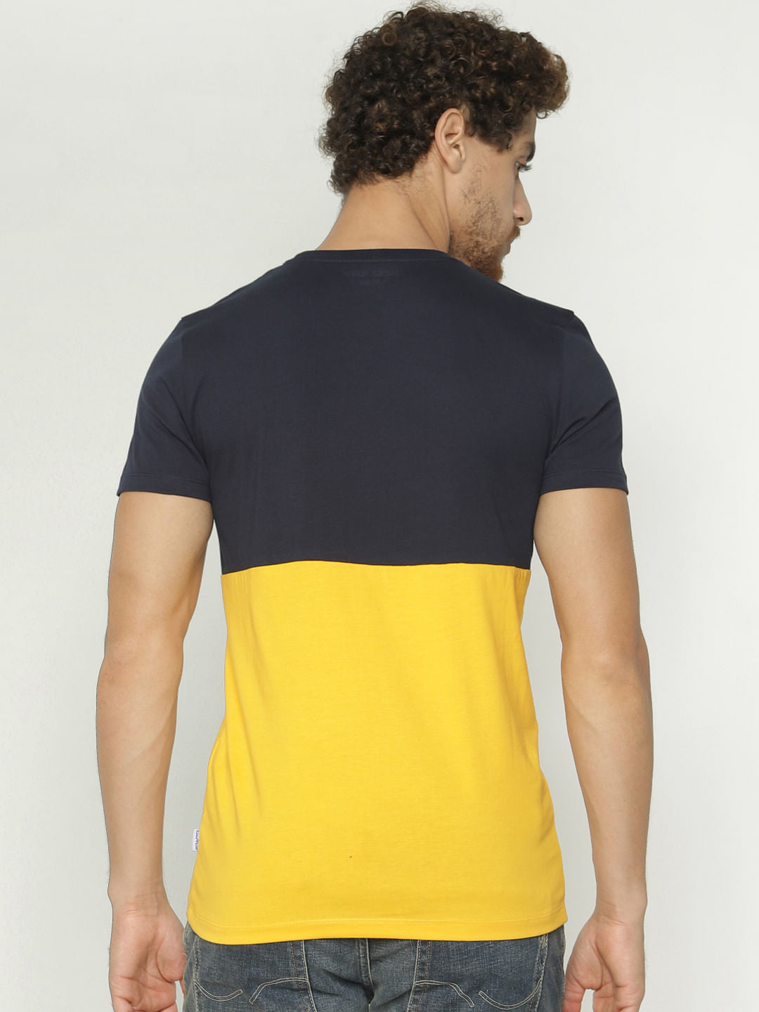 Blue Colour Blocked Crew Neck T-Shirt